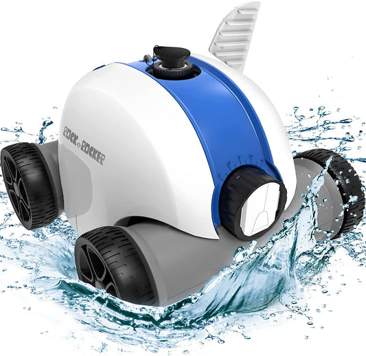 Cordless Robotic Pool Cleaner, Automatic 17.7*11.8*11.8, Blue and white