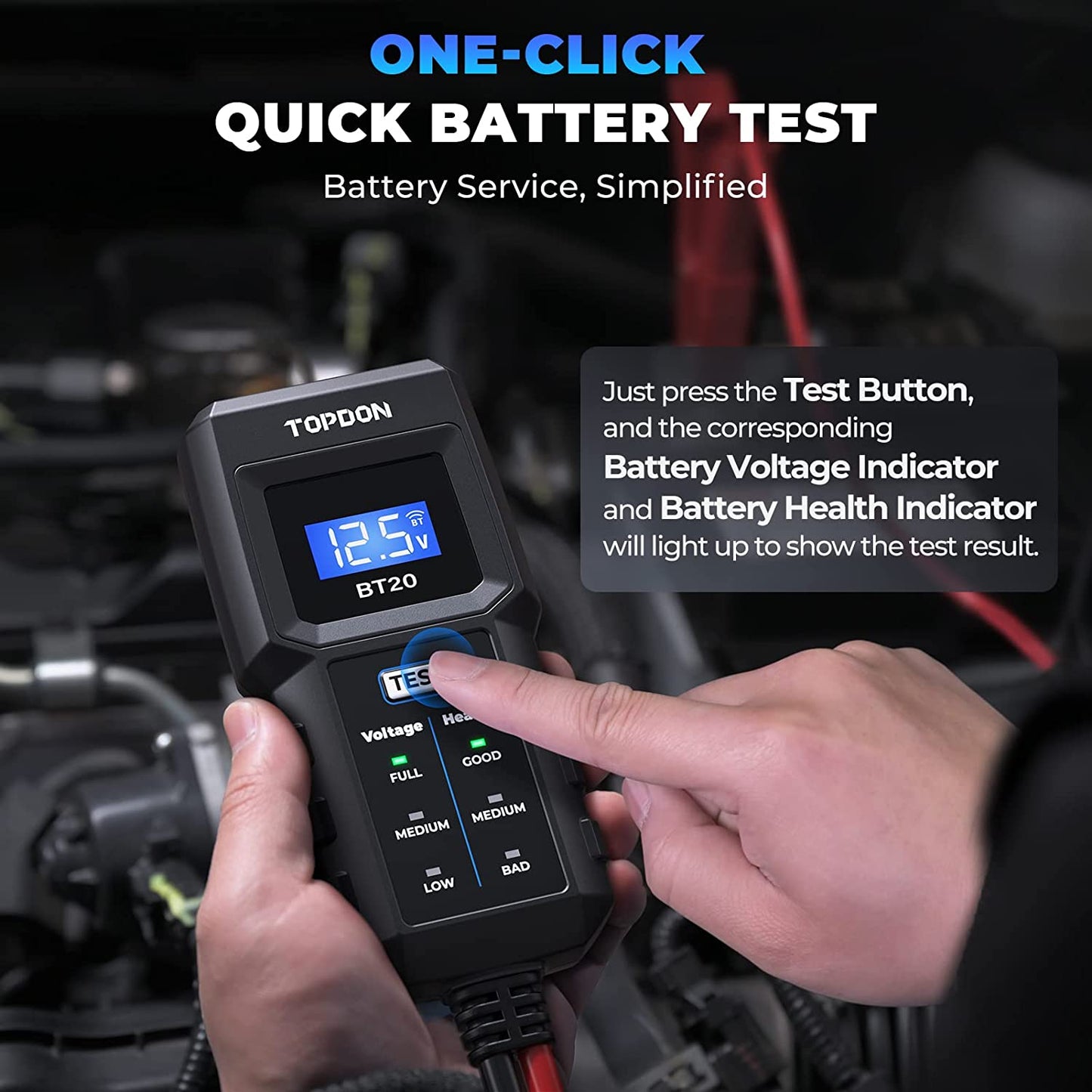 12V Car Battery Tester, TOPDON BT20 Load Voltage Red, Black