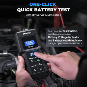 12V Car Battery Tester, TOPDON BT20 Load Voltage Red, Black