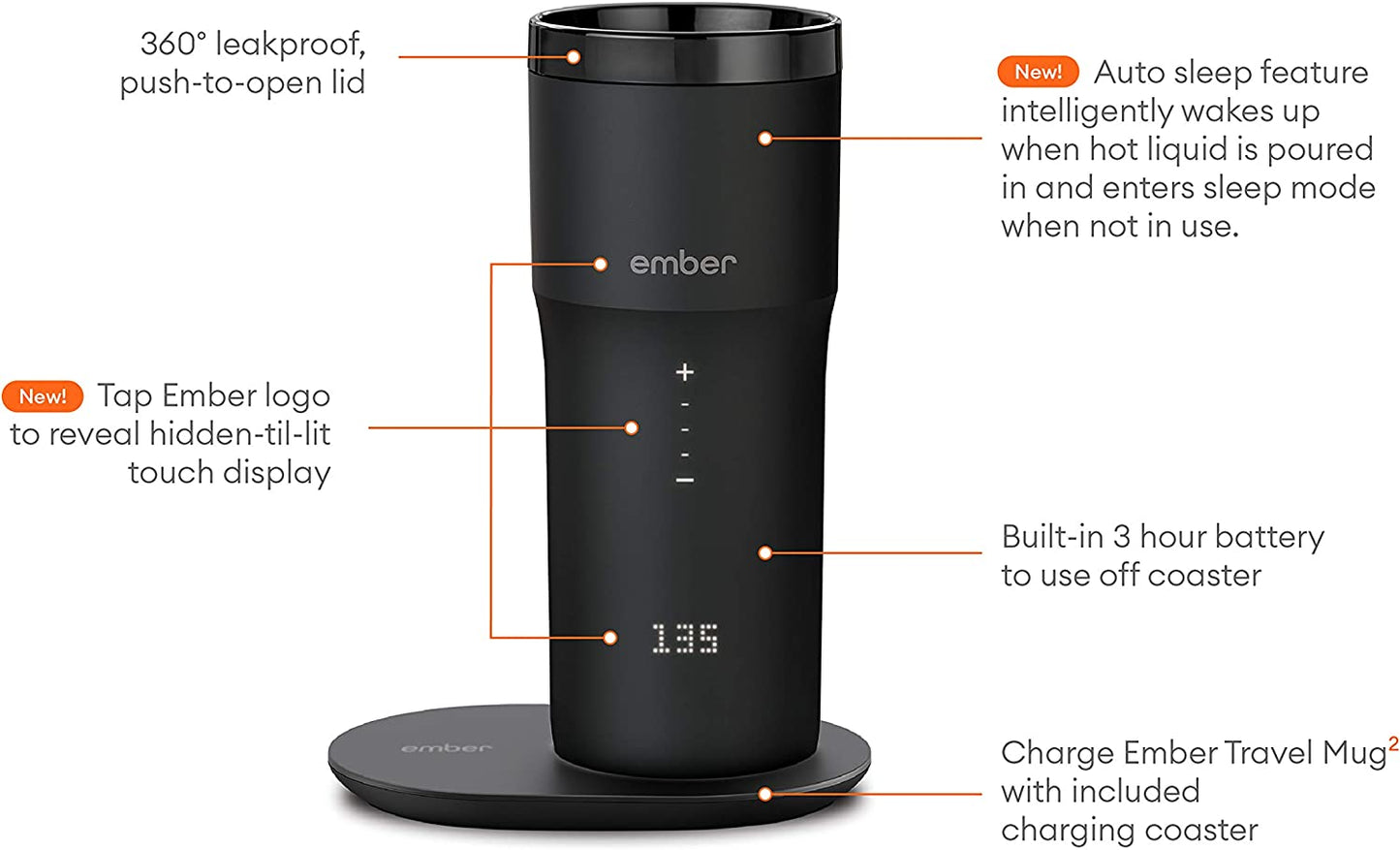 Ember Temperature Control Travel Mug 2, 12 oz, Black, 3-hr Battery Life Black