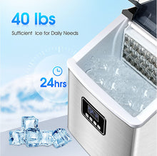 Load image into Gallery viewer, Ice Maker Machine Countertop, 40Lbs/24H Auto Self-Cleaning, 24 Medium, silver