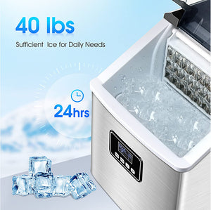 Ice Maker Machine Countertop, 40Lbs/24H Auto Self-Cleaning, 24 Medium, silver