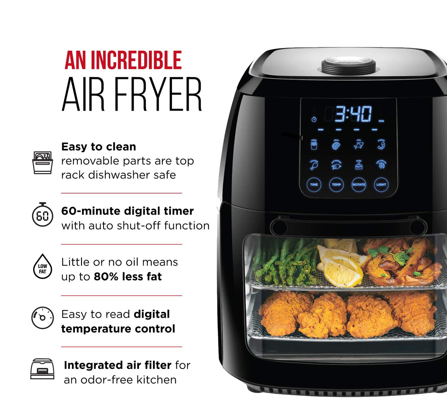 Chefman 6.3 Quart Digital Air ,11 x 10.5 x 14.75 in, Rotisserie Fryer