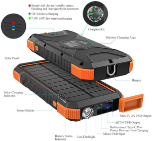 BLAVOR Solar Charger Power Bank 18W, QC 3.0 Portable Wireless Orange