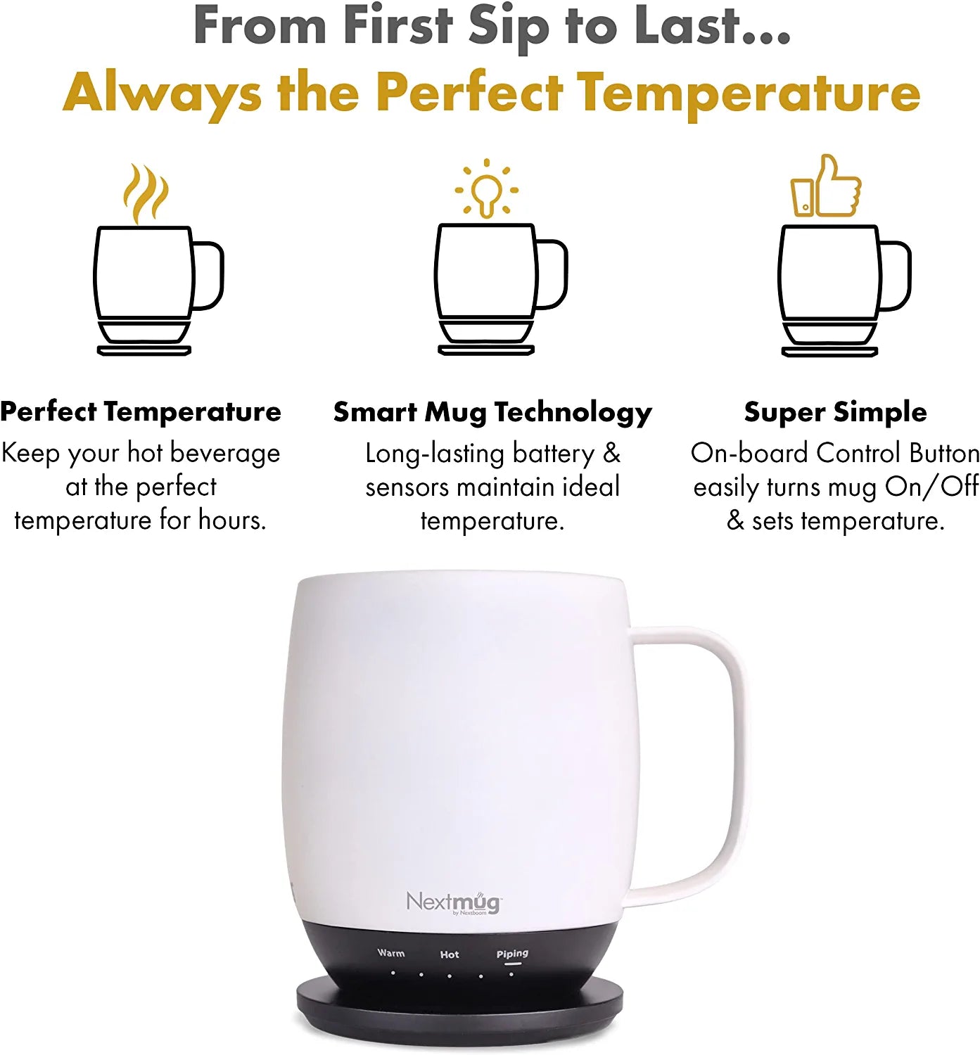 Nextmug - Temperature-Controlled, Self-Heating Coffee Mug (Ivory - 14 Ivory