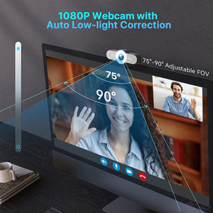 1080P Webcam with Microphone - 60FPS Streaming Camera w/2 Grey