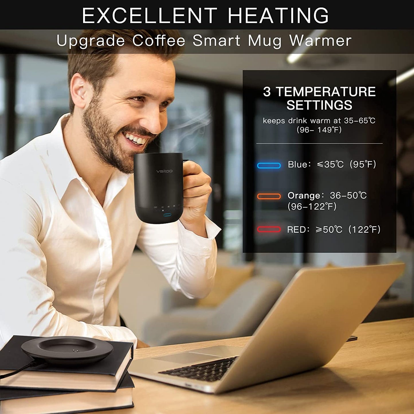 vsitoo S3 Pro Temperature Control Smart Mug with Lid, Coffee Warmer Black