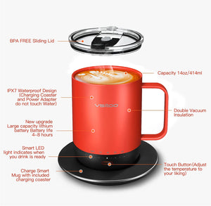 VSITOO Temperature Control Smart Mug with Lid, Coffee Warmer Mug...