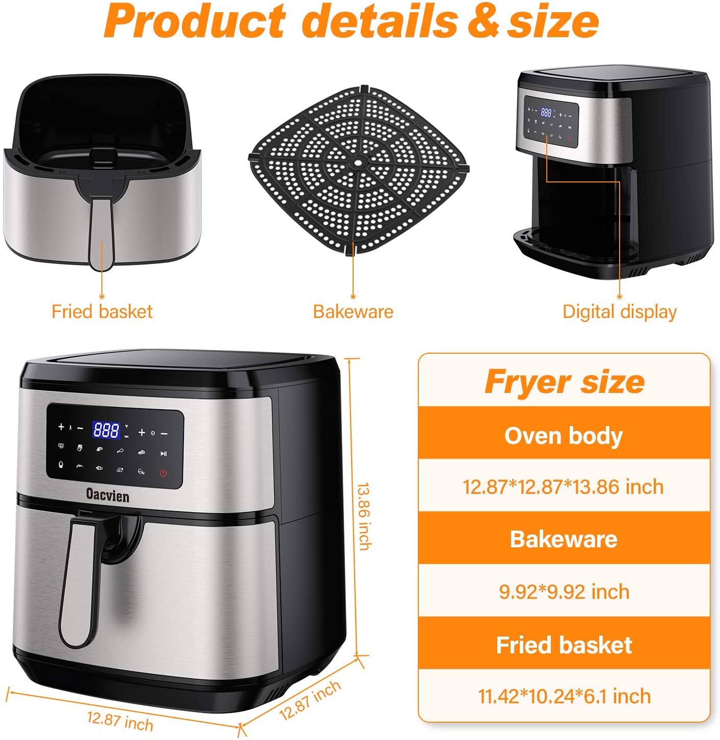 Oacvien Large Air Fryer, 9.8 Qt Fryers, 9 in 1 XL Airfryer...