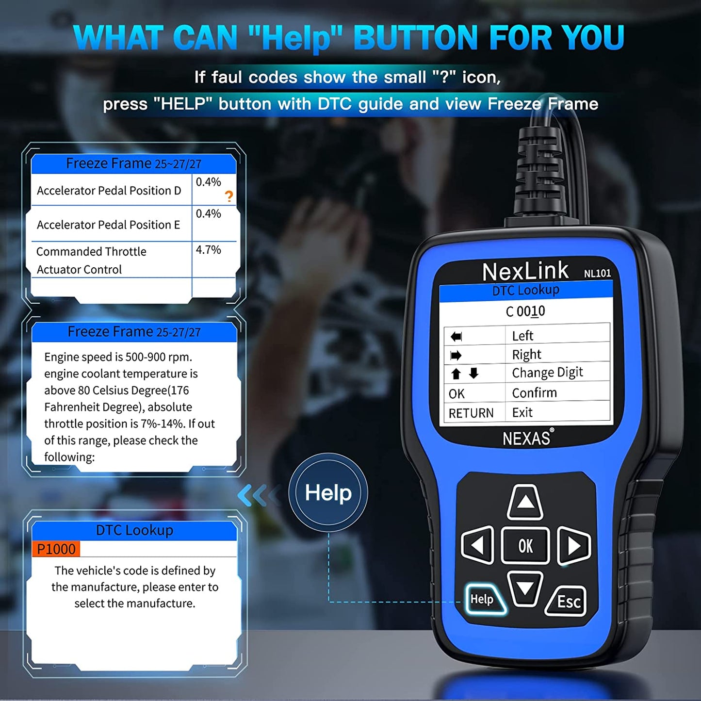 NEXAS Upgraded NL101 OBD2 Scanner Battery Test 2-in-1 Check Engine Car Fault...