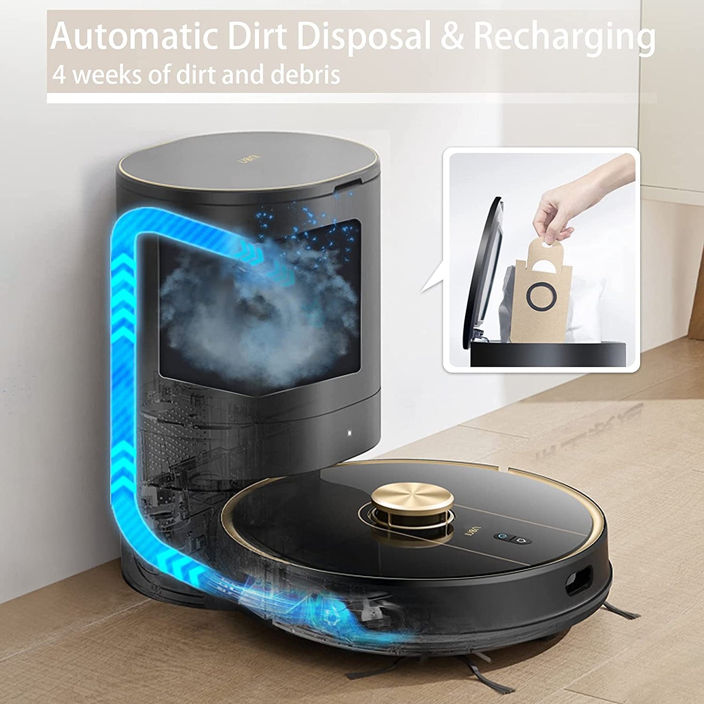 Uoni V980Plus Robot Vacuum Cleaner with Self-Emptying Black With Emptying Bin