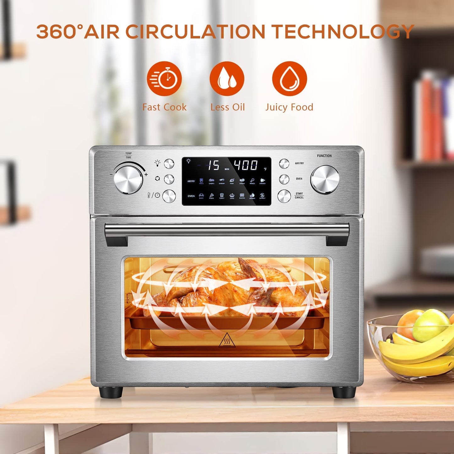 R.W.FLAME 26.4QT Air Fryer Oven, 2 in 1 Toaster Oven Combo,