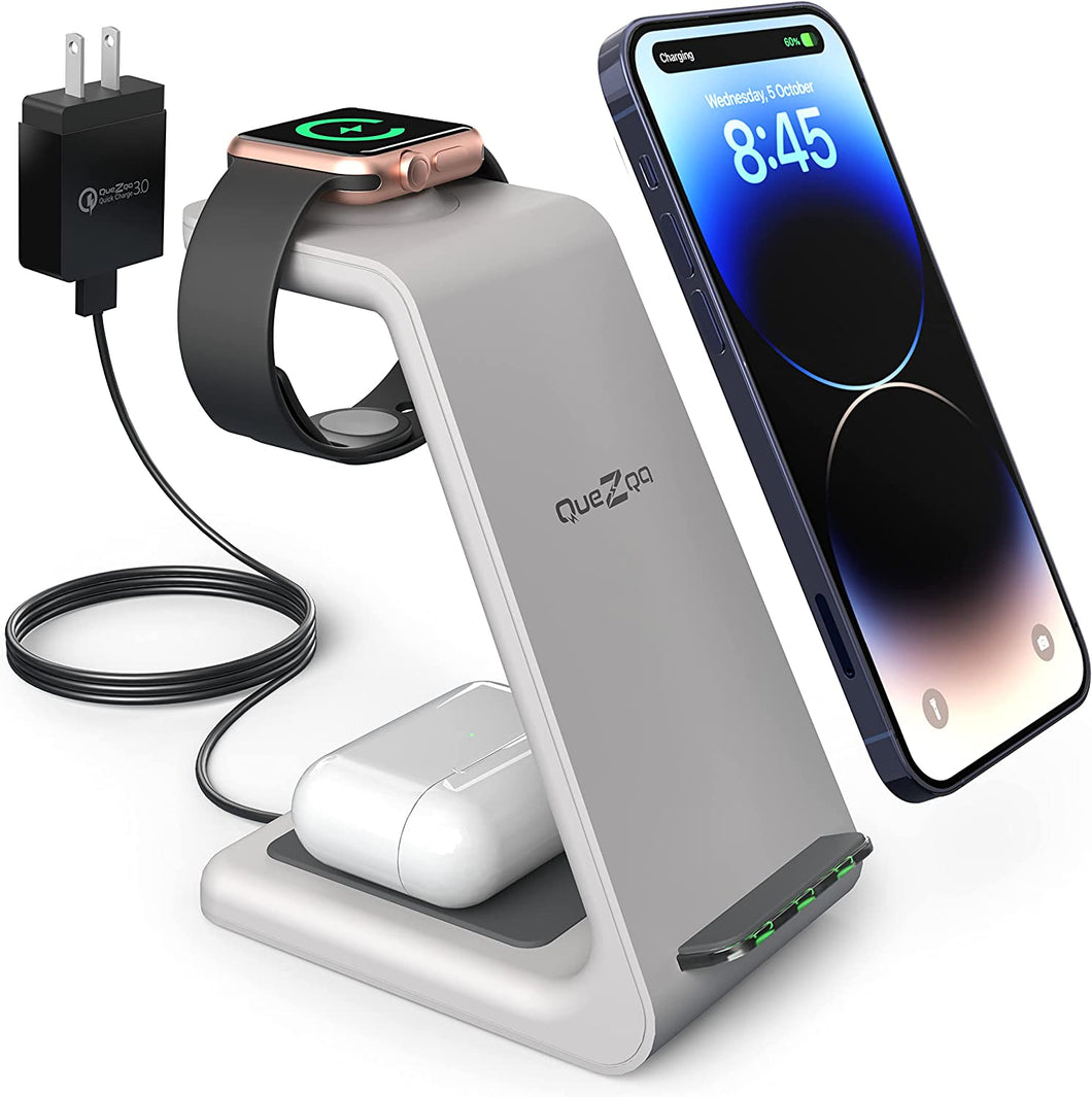 Quezqa Wireless Charging Stand - Fast Charger - 3 in 1 Grey
