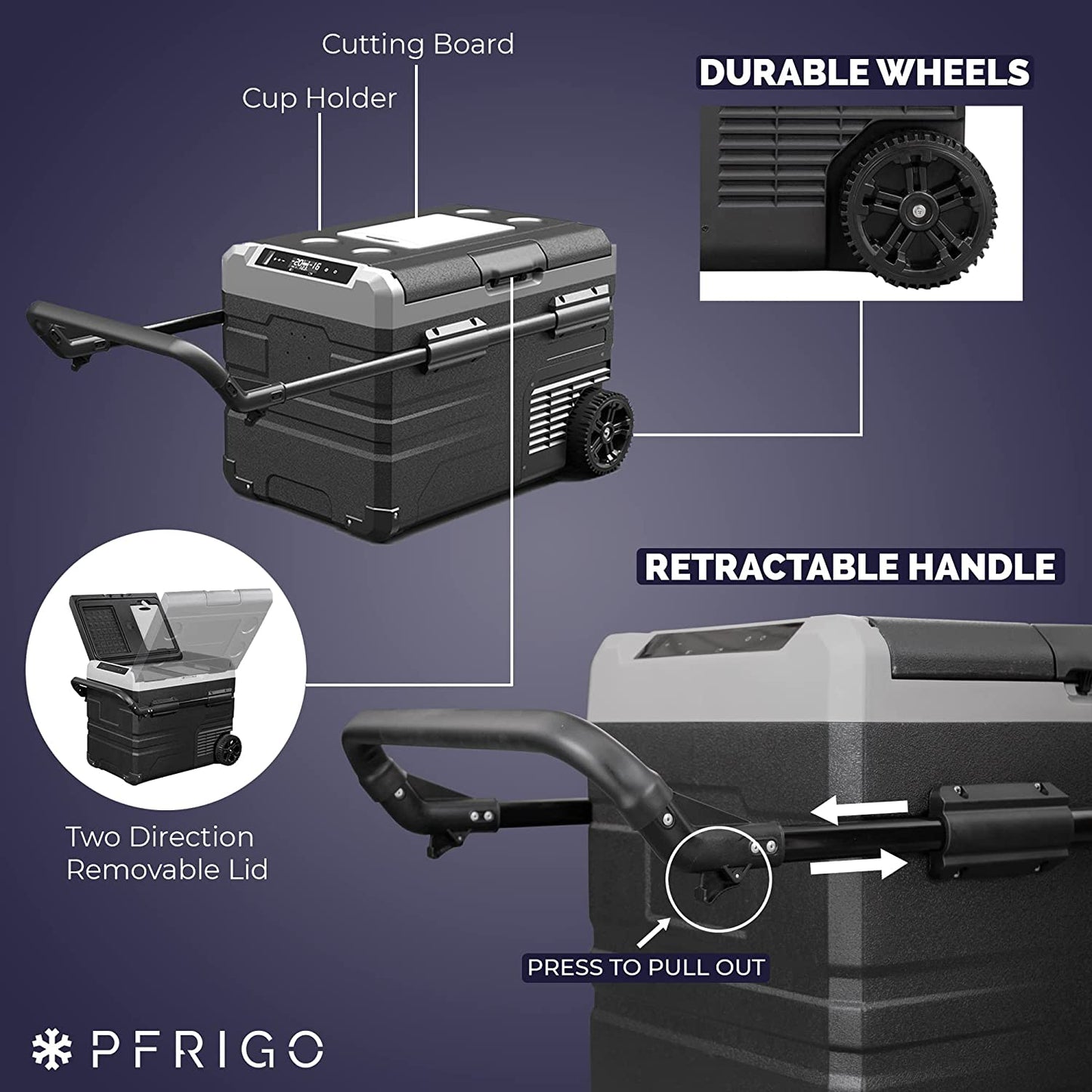 PFRIGO Car Fridge 80 Quart (75L) Portable 12v Cooler with Rolling Black