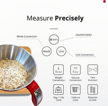 Load image into Gallery viewer, Fradel Digital Kitchen Food Scale with Bowl (Removable) and Measuring Cup Red