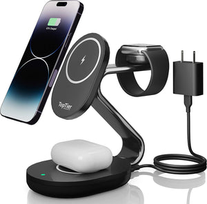 TopTier 3 in 1 Magsafe Wireless Charging Station, Metal Design, iPhone Black