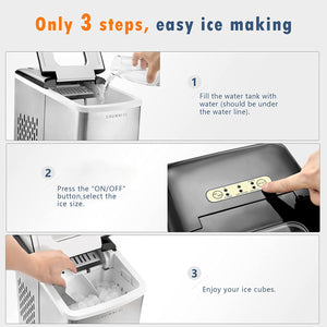 CROWNFUL Ice Maker Machine for Countertop, 9 Bullet Cubes Small, Silver