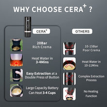 Load image into Gallery viewer, CERA+ Portable Mini Espresso Machine, 12V/24V Rechargeable Car Coffee Black