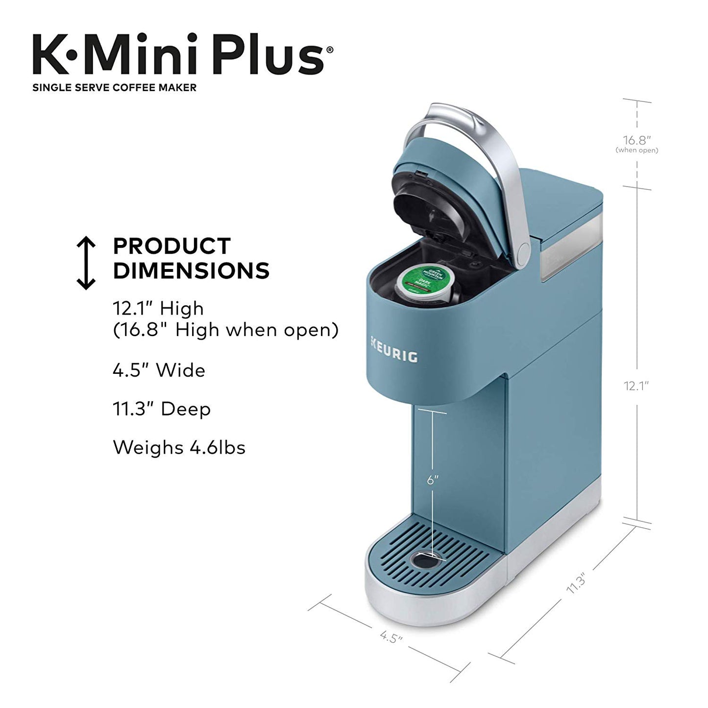 Keurig K-Mini Plus Coffee Maker, Single Serve K-Cup Pod Evening Teal