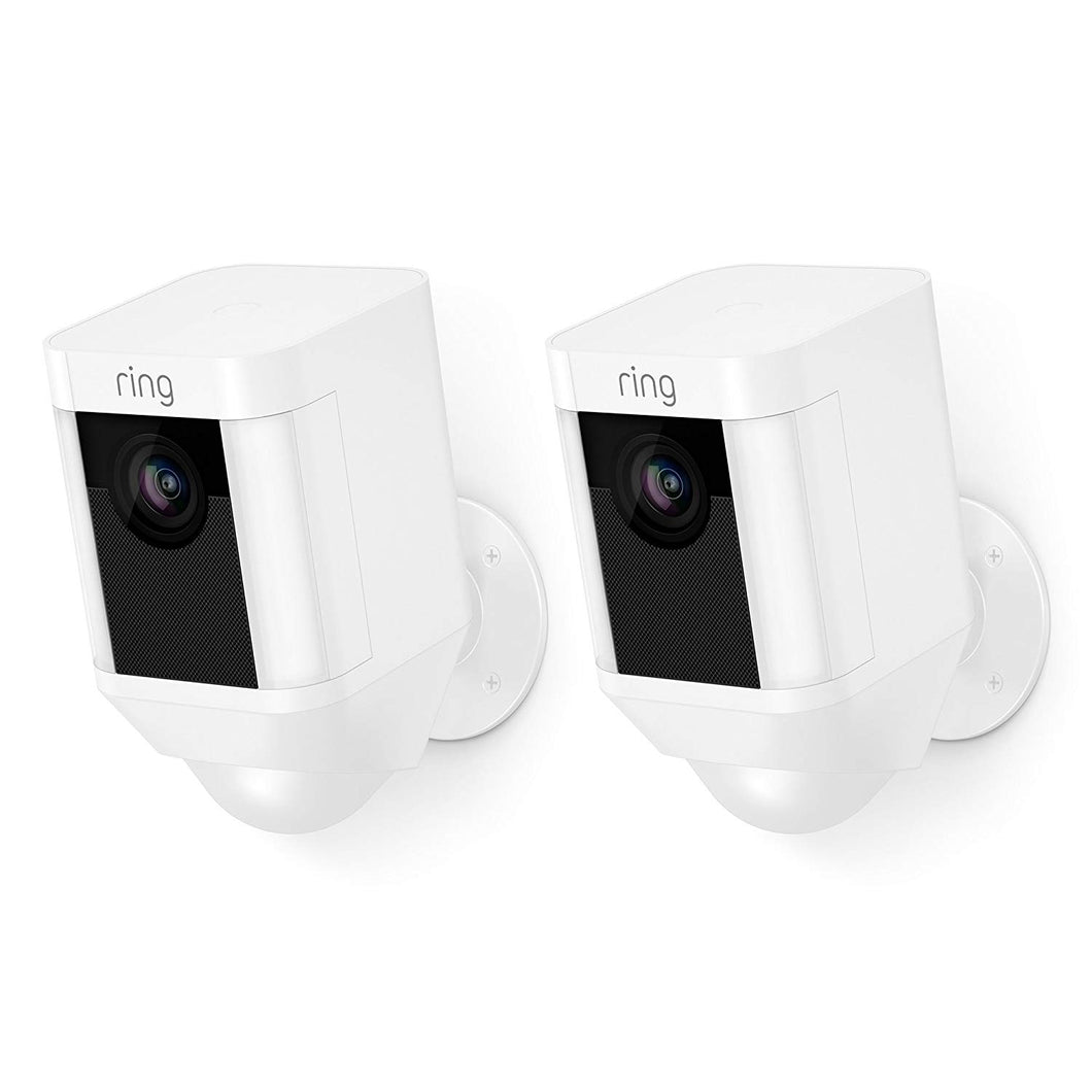 Ring Spotlight Cam Battery HD Security Camera with Built 2 Cams, White