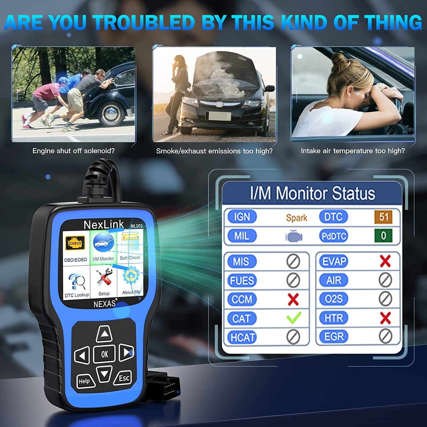 NEXAS Upgraded NL101 OBD2 Scanner Battery Test 2-in-1 Check Engine Car Fault...