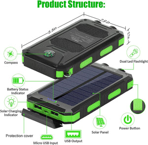 Durecopow Solar Charger, 20000mAh Portable Outdoor Waterproof 20000mAh-Green