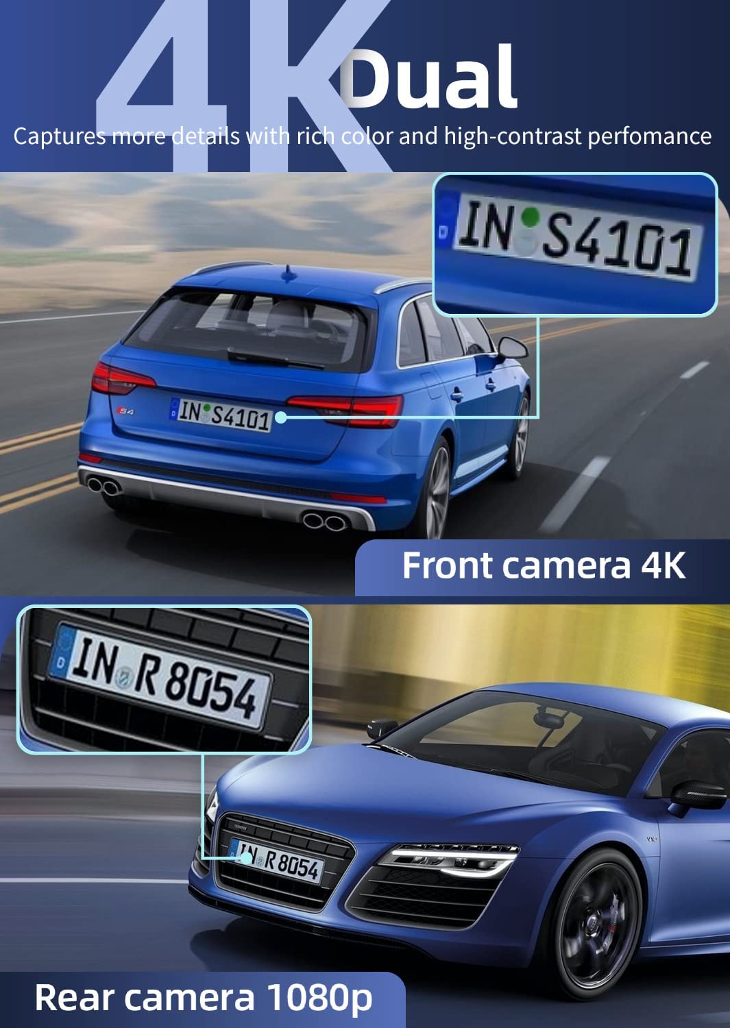 REDTIGER Dash Cam Front and Rear, 4K/2.5K Full HD Dash Camera with