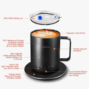 vsitoo S3 Pro Temperature Control Smart Mug with Lid, Coffee Warmer Black