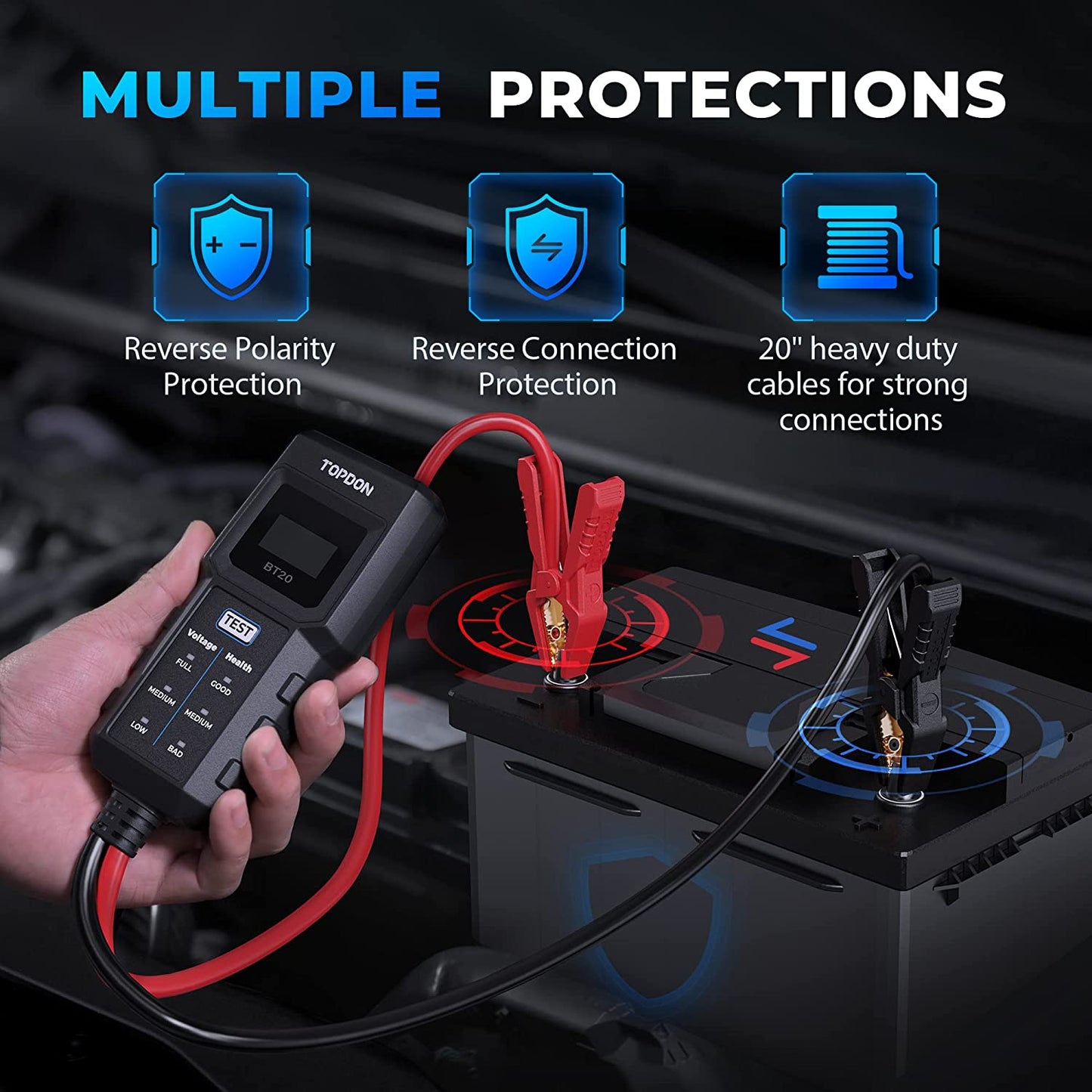 12V Car Battery Tester, TOPDON BT20 Load Voltage Red, Black