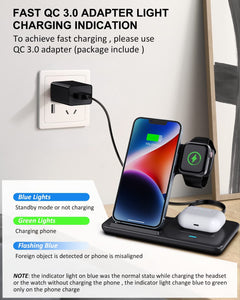 Wireless Charging Station, 3 in 1 Charger Awireless charger -black