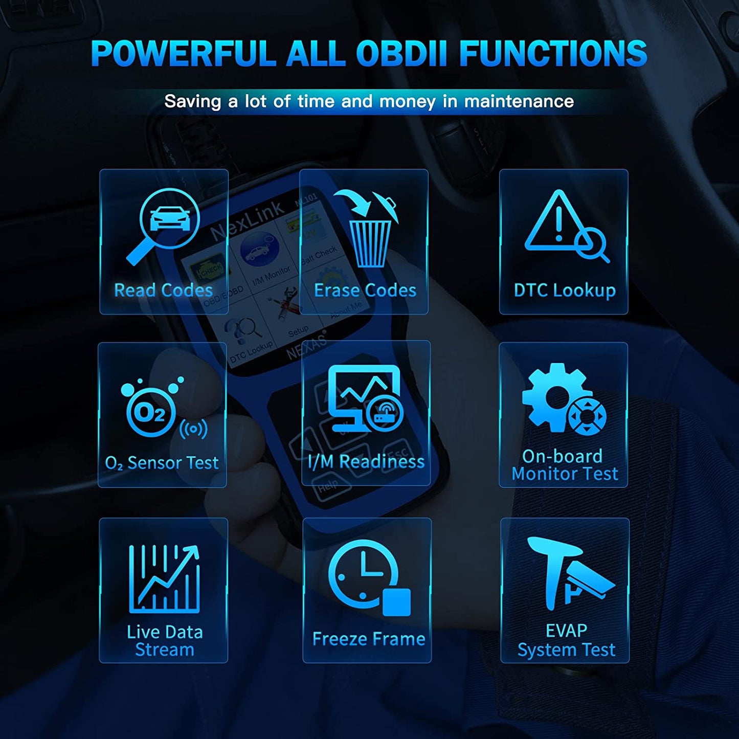 NEXAS Upgraded NL101 OBD2 Scanner Battery Test 2-in-1 Check Engine Car Fault...