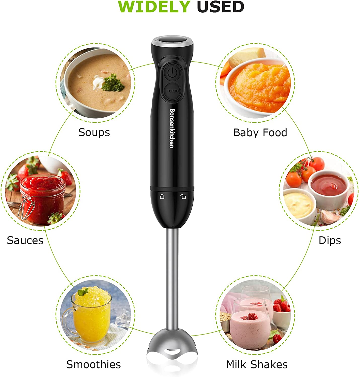 Bonsenkitchen Handheld Blender, Electric Hand Blender 12-Speed & 1-basic