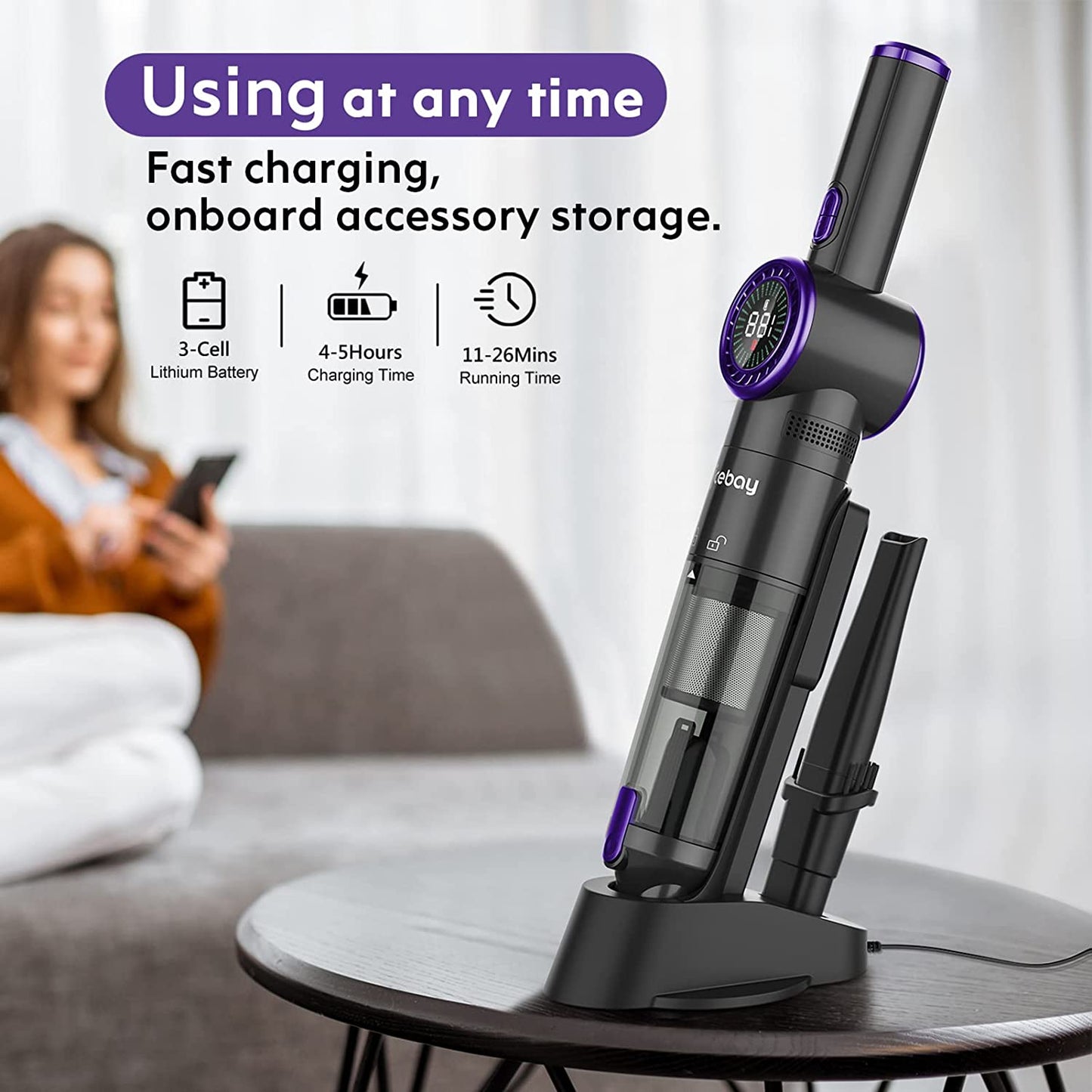 Nicebay Handheld Vacuum Cordless, 15KPA Strong Suction Hand Black & Purple
