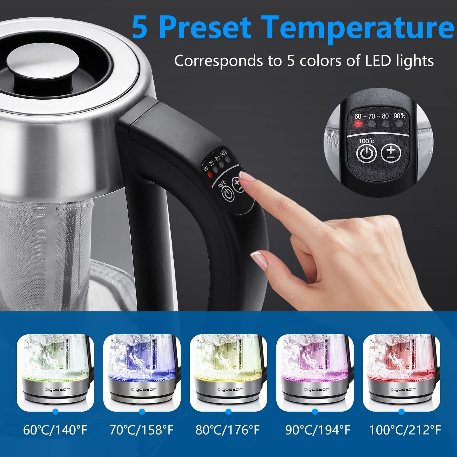 Aigostar Electric Kettle Temperature Control & Tea Infuser 1.7L, Hot B –  Deal Supplies