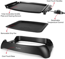 Load image into Gallery viewer, iCucina 1000 Watt Non-Stick Even-Heating Flat Electric Griddle Black