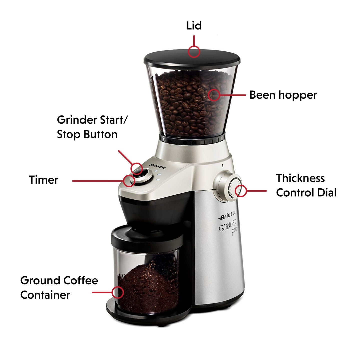 Ariete-Delonghi Conical Burr Electric Coffee Grinder - Professional Heavy...