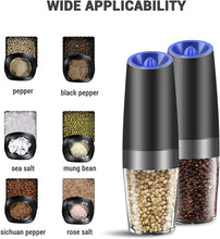 Load image into Gallery viewer, MOVNO Gravity Electric Salt and Pepper Grinder Set of 2 with Blue LED Black