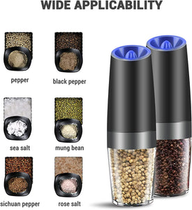 MOVNO Gravity Electric Salt and Pepper Grinder Set of 2 with Blue LED Black