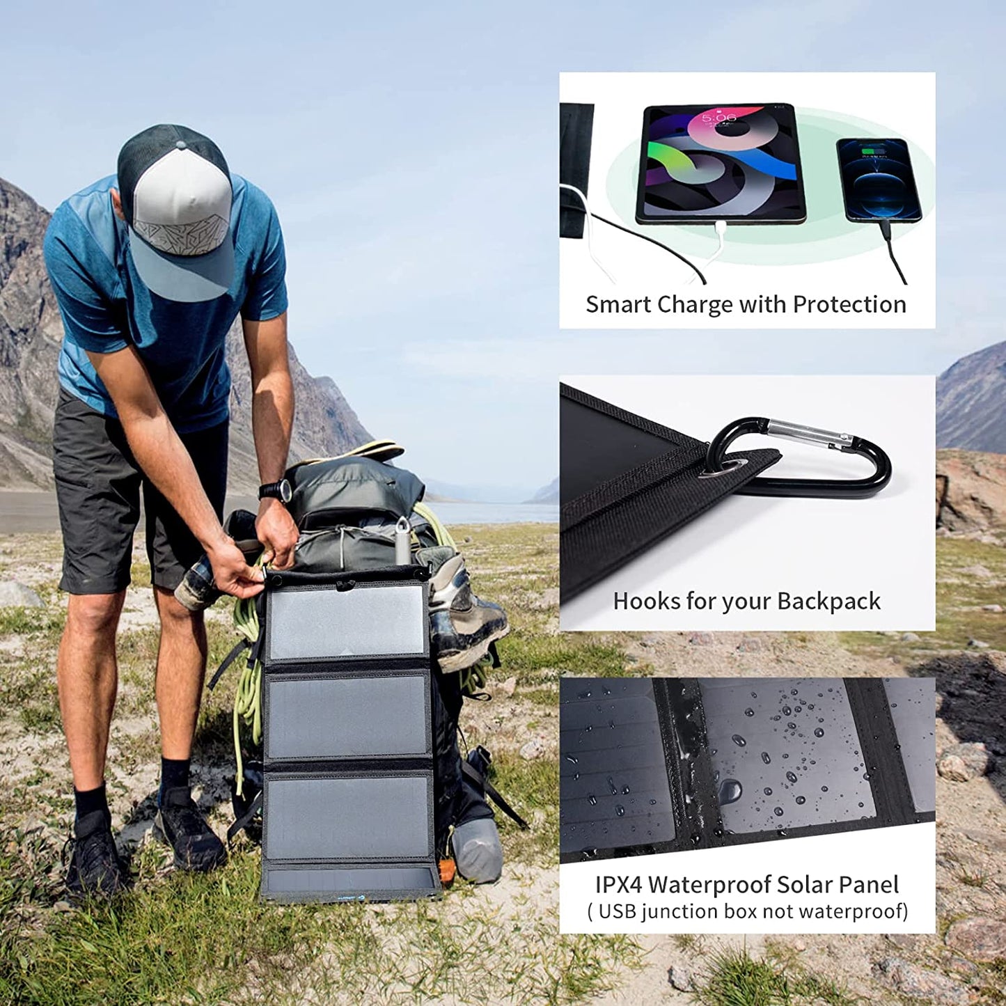 [Upgraded]BigBlue 3 USB-A 28W Solar Charger(5V/4.8A Max), Portable Black