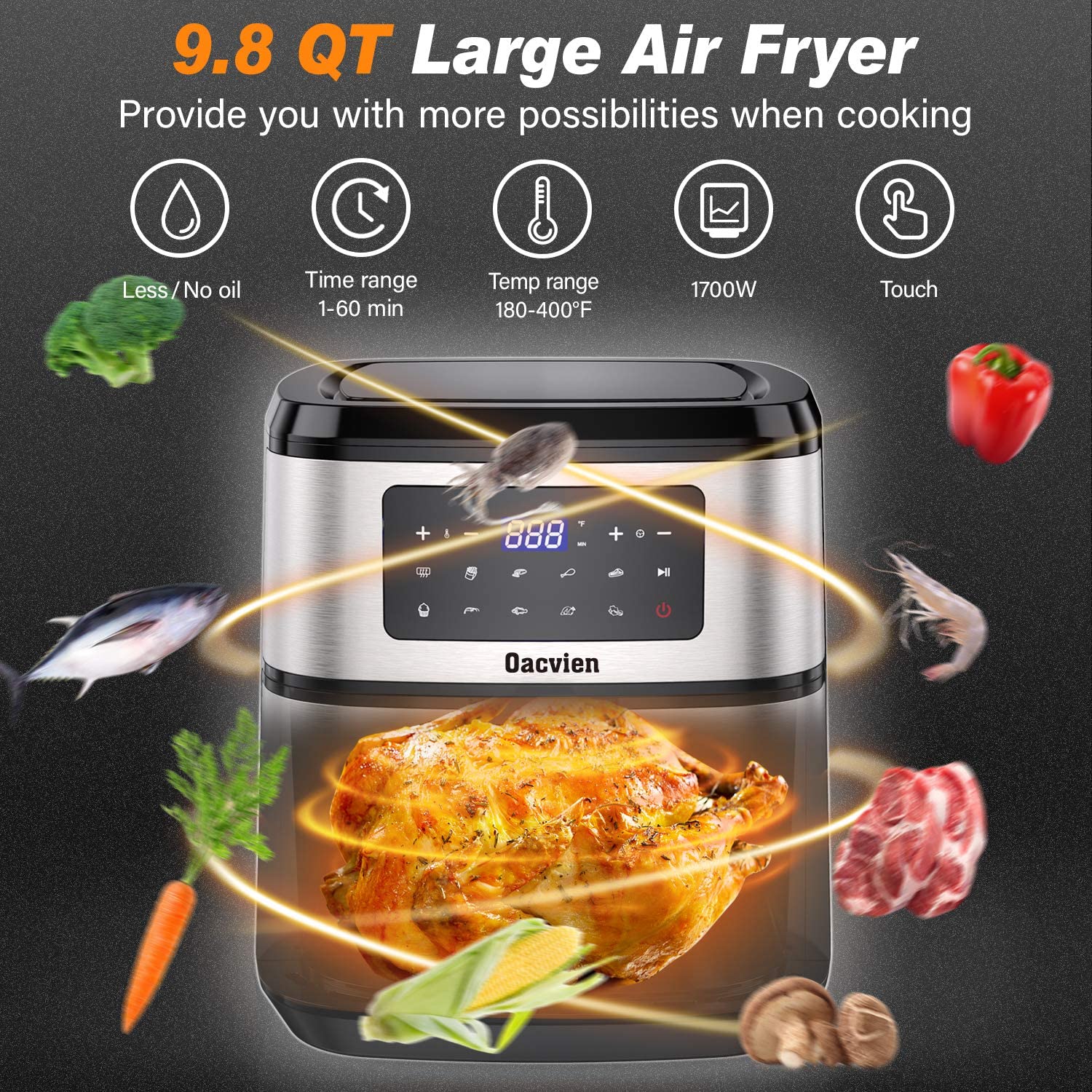 Oacvien Large Air Fryer, 9.8 Qt Fryers, 9 in 1 XL Airfryer