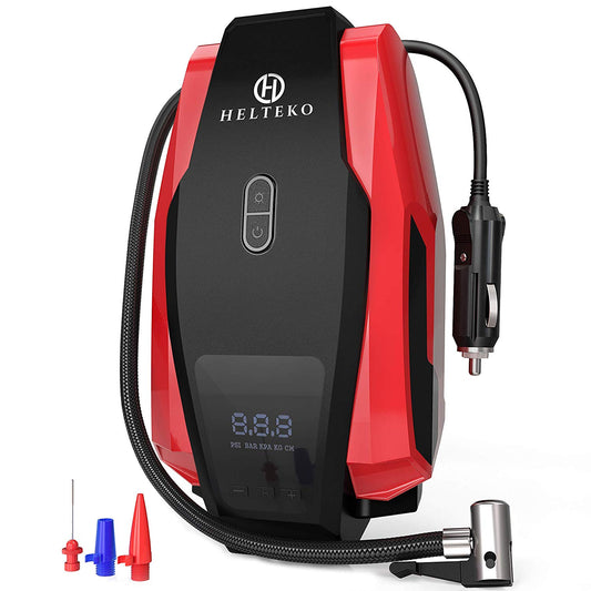 Helteko Portable Air Compressor Pump 150PSI 12V - Digital Tire Inflator - Red