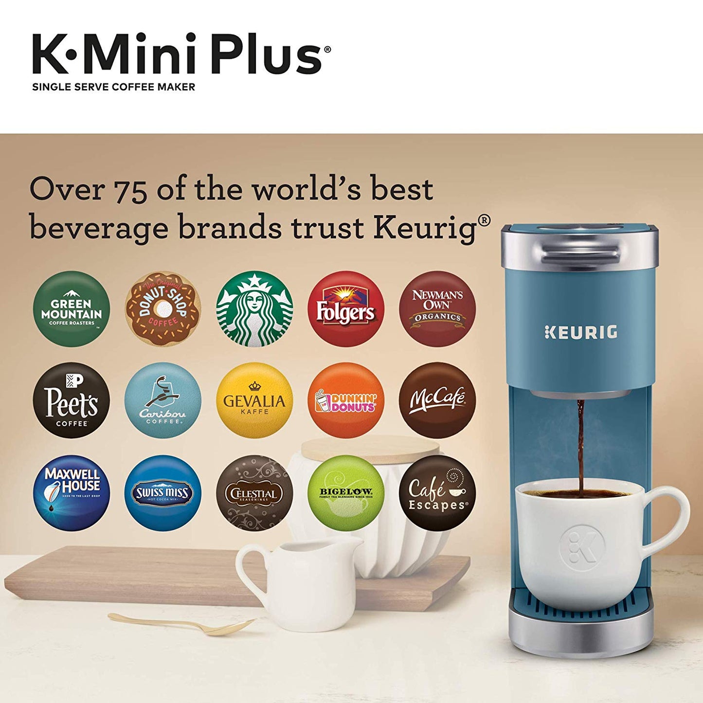 Keurig K-Mini Plus Coffee Maker, Single Serve K-Cup Pod Evening Teal