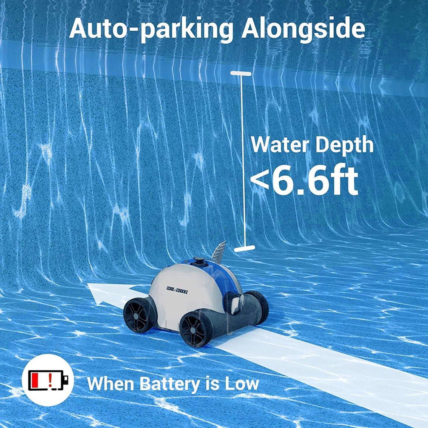 Cordless Robotic Pool Cleaner, Automatic 17.7*11.8*11.8, Blue and white