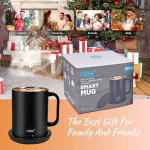 CERA+ Temperature Control Smart Mug with Lid, 14oz, Self Heating, 1.5-hr...