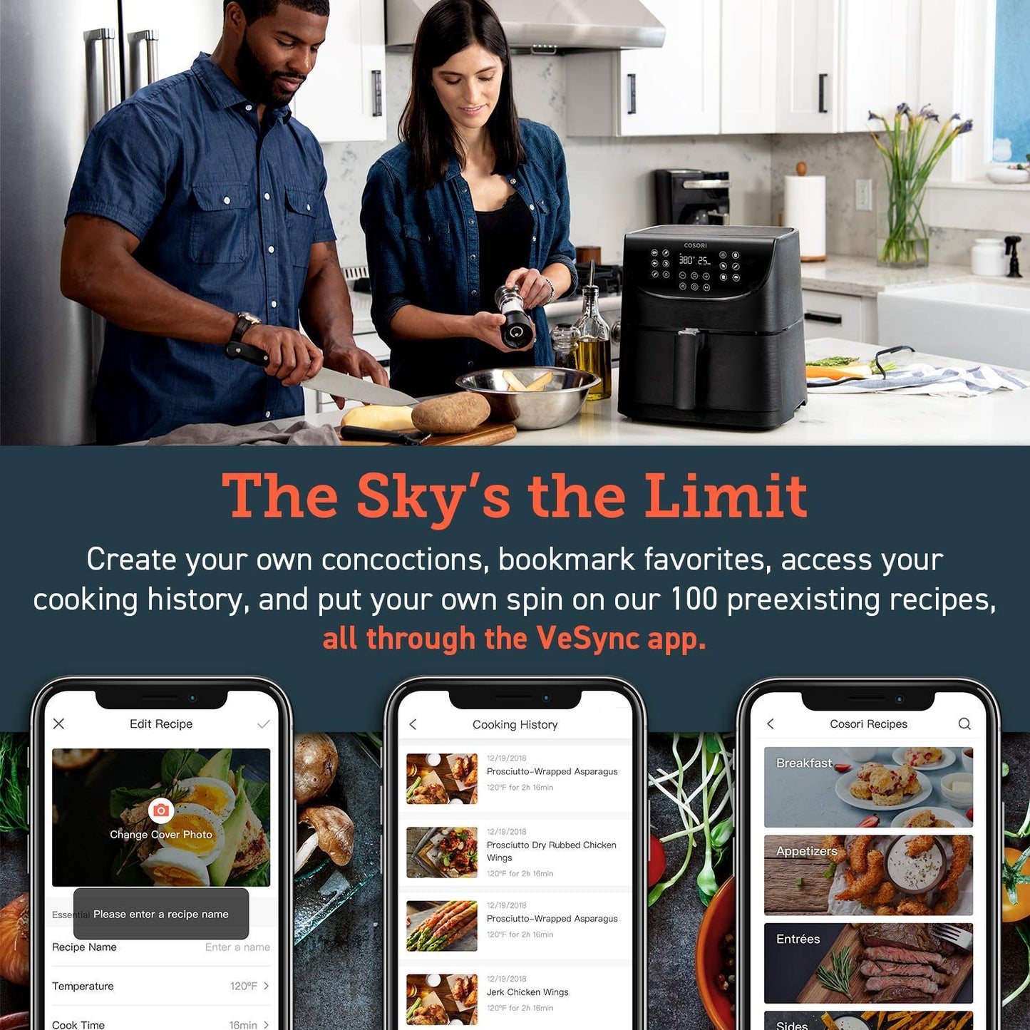 COSORI Smart WiFi Air Fryer 5.8QT(100 Recipes), 1700-Watt 5.8QT,
