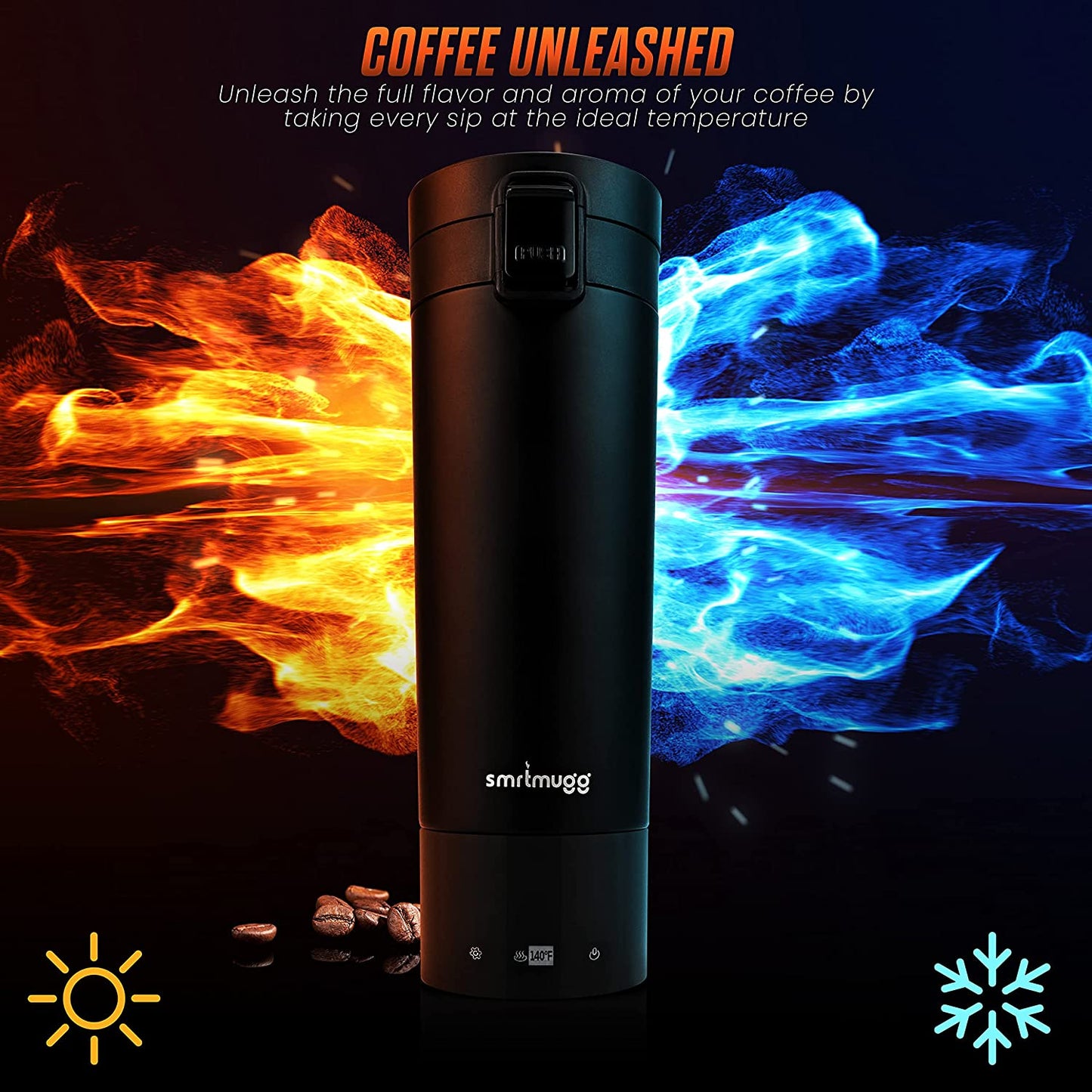 SMRTMUGG Heated Coffee Mug, All Day Battery Life, Black 10 oz.