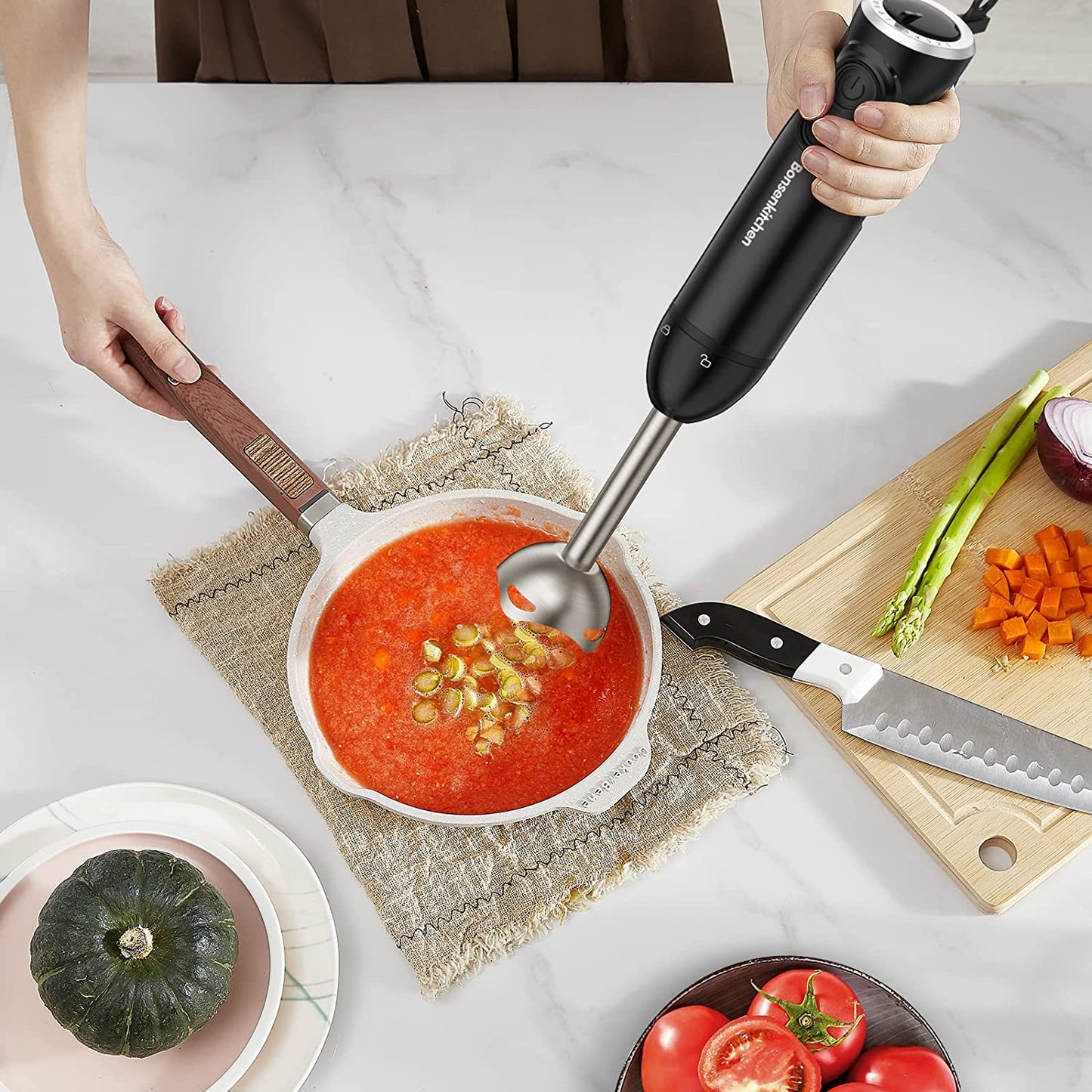 Bonsenkitchen Handheld Blender, Electric Hand Blender 12-Speed & 1-basic