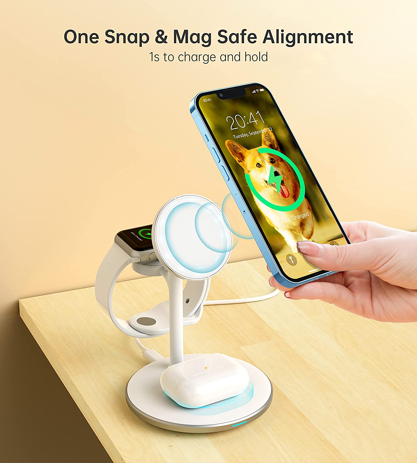 3 in 1 Wireless Charging Station for Multiple Devices, 15W Fast White