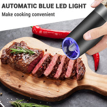 Load image into Gallery viewer, MOVNO Gravity Electric Salt and Pepper Grinder Set of 2 with Blue LED Black