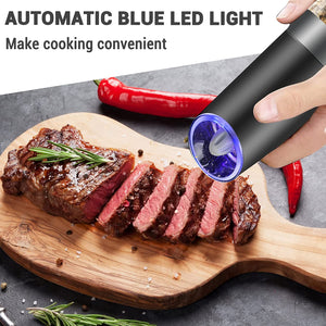 MOVNO Gravity Electric Salt and Pepper Grinder Set of 2 with Blue LED Black